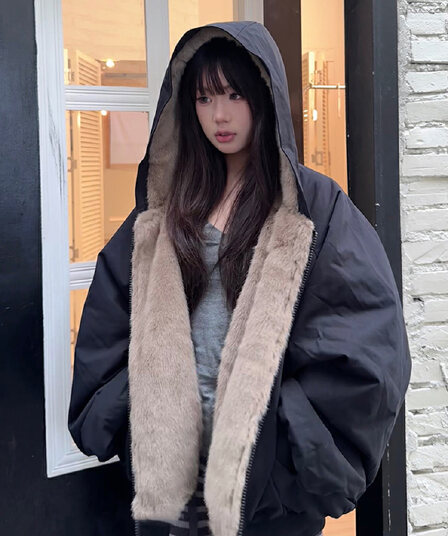 양면 착용 한국 스타일 좌 산 조각 면 의류 여성 짧은 가을 겨울 루즈핏 방한 두꺼운 보온 두꺼운 재킷 짧은 외투