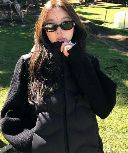 장 베이 베이 ibell 압력 접착제 서두르다 푹신한 연령 감소 보온 니트 패치워크 빛 아래 면화 의류 여성 코트