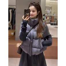 批发白鸭绒慵懒风拼色针织衫羽绒服马甲女冬百搭宽松背心立领马夹外套