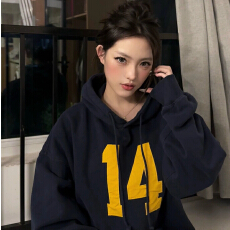 批发华棉复合有帽绳无口袋连帽<b class='q'>卫衣</b>女印花，薄款+加绒