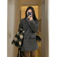 批发灰色西装毛呢外套女2026秋冬季新款韩系高级感小个子加厚呢子大衣