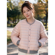 批发2026秋季新款轻薄羽绒服女<b class='q'>短</b>款圆领针织袖口拼接外套时尚洋气休闲