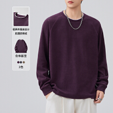 批发2025秋冬<b class='q'>男士</b>卫衣欧棉绒假两件圆领坑条纹长袖T恤假两件套上衣