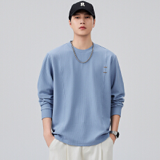 批发2025秋冬美式提花拼接竖条长袖t恤男<b class='q'>夏</b>季坑条肌理感百搭宽松上衣