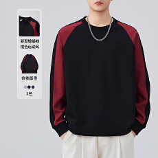 批发2025秋冬<b class='q'>男士</b>卫衣一体云朵棉圆领运动风长袖<b class='q'>T</b><b class='q'>恤</b>拼接撞色圆领上衣