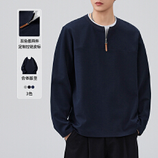 批发2025秋冬<b class='q'>男士</b>卫衣假两件云朵棉半拉链圆领百搭长袖<b class='q'>T</b><b class='q'>恤</b>假两件上衣