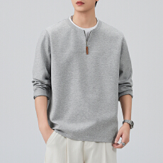 批发2025秋冬<b class='q'>男士</b>卫衣假两件云朵棉半拉链圆领百搭长袖<b class='q'>T</b><b class='q'>恤</b>假两件上衣