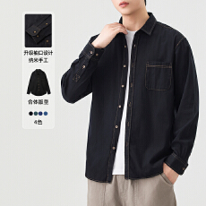 批发2025新款<b class='q'>男士</b>秋冬<b class='q'>衬衣</b>长袖上衣开衫水洗<b class='q'>牛仔</b>双口袋免烫<b class='q'>衬衣</b>男