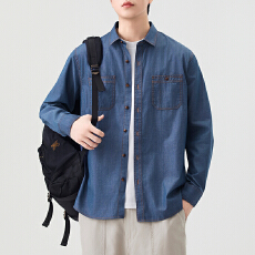 批发2025新款男士秋冬<b class='q'>衬衣</b>长袖上衣开衫水洗牛仔双口袋免烫<b class='q'>衬衣</b>男