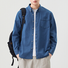 批发2025新款男士秋冬<b class='q'>衬衣</b>长袖上衣百搭开衫水洗牛仔口袋免烫<b class='q'>衬衣</b>男