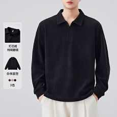 批发2025秋冬<b class='q'>男士</b>单扣卫衣欧棉绒假两件立领坑条绒长袖<b class='q'>T</b><b class='q'>恤</b>老钱风上衣