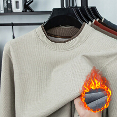 批发冬季圆领毛衣男加绒加厚假两件毛衣一体绒绵羊毛<b class='q'>针织衫</b>加绒保暖