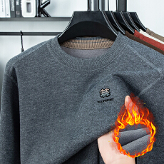 批发冬季圆领毛衣男加绒加厚假两件毛衣一体绒绵羊毛<b class='q'>针织衫</b>加绒保暖