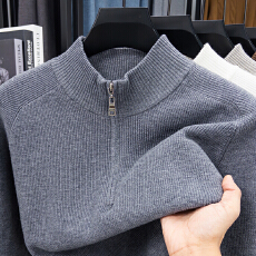 批发半拉链毛衣半高领绵羊毛<b class='q'>针织衫</b>男春秋冬季纯色保暖长袖立领<b class='q'>针织衫</b>