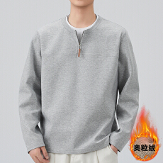 批发2025秋冬男士卫衣加绒假两件云朵棉半拉链圆领长袖<b class='q'>T</b><b class='q'>恤</b>假两件上衣