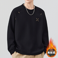 批发加绒加厚男士卫衣一体绒澳利绒圆领百搭长袖<b class='q'>T</b><b class='q'>恤</b>万针刺绣圆领上衣