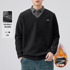 批发雪貂毛衣男加绒加厚<b class='q'>假两件</b>毛衣一体绒雪貂<b class='q'>针织衫</b>polo衬衣领冬季潮