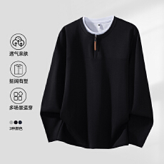 批发2025秋冬男士卫衣加绒假两件云朵棉半拉链圆领长袖T恤假两件上衣