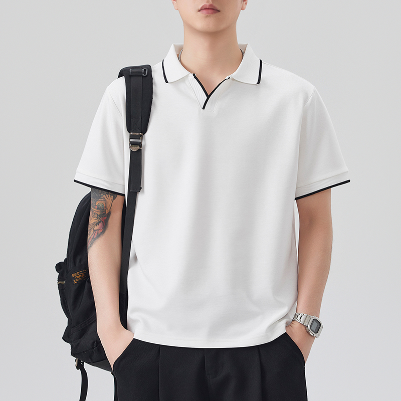 2026 새로운 빛 럭셔리 단색 모달 젤리 면 반팔 헨리 칼라 남자 POLO 셔츠 맞춤 에디션 오래된 돈 바람