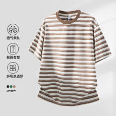 批发2026夏季新款彩纱条纹宽松短袖圆领上衣<b class='q'>青少年</b>半袖凉感拉架<b class='q'>T</b><b class='q'>恤</b>