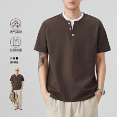 批发2026假两件领短袖<b class='q'>t</b><b class='q'>恤</b>男夏季时尚休闲格纹提花肌理感百搭半袖上衣