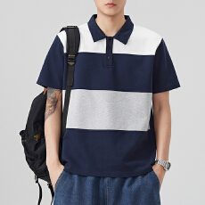 2026新款拼接撞色云朵棉短袖翻领男POLO衫合体版透气拼接翻领