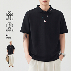 2026新款国风刺绣莫代尔果冻棉短袖精致翻领男POLO衫合体版