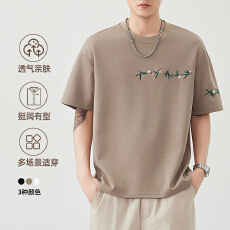 2026夏季新款国风刺绣轻奢莫代尔果冻棉短袖圆领男T恤宽松版