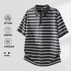 2026新款轻奢莱赛尔色织男士夏季翻领男POLO衫凉感抗皱条纹半袖