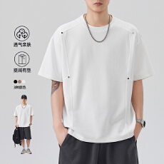 批发2026新款铆钉元素凉感男士T恤莫代尔果冻棉短袖圆领宽松双面色