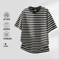 批发2026夏季新款重磅提花条纹宽松短袖圆领上衣青少年半袖港风<b class='q'>T</b><b class='q'>恤</b>