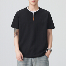 批发2026夏季<b class='q'>男</b>士<b class='q'>卫衣</b>假两件云朵棉半拉链圆领短袖T恤假两件上衣