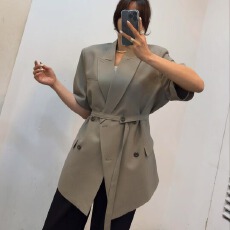 批发现 韩国东大门 2026夏季 纯色简约<b class='q'>百搭</b>系带西装外套