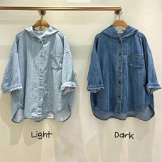 批发韩国女装夏季简约宽松通勤休闲浅蓝色连帽八分袖牛仔外套