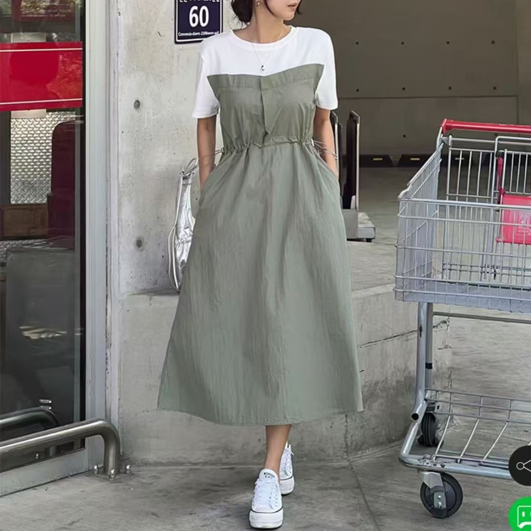 FA35210# 韩国东大门拼接假两件长裙 服裝批發女裝批發服飾貨源