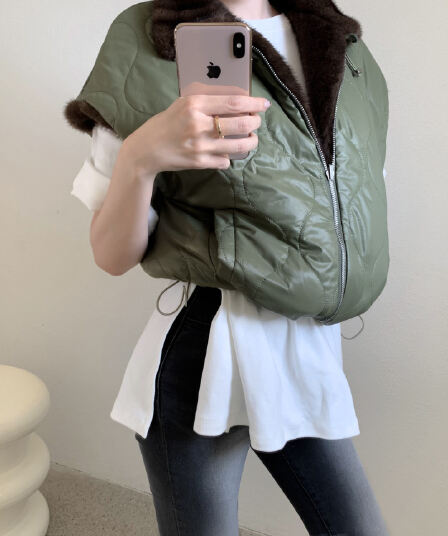 한국 동대문 레트로 외국 가스 터틀넥 루즈핏 다용도 수달 털털 모피 둘 착용 베스트 재킷