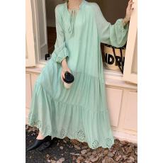 批发实拍法式温柔风气质系带灯笼袖收腰镂空<b class='q'>刺绣</b><b class='q'>连衣裙</b>女