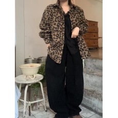 批发美式复古豹纹毛绒女早<b class='q'>秋</b>慵懒风宽松气质中长款外套