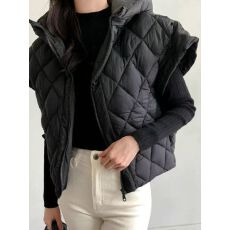 批发韩国新款冬菱格花纹蝙蝠袖连帽拉链轻便保暖棉衣外套马甲