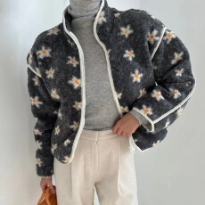 批发<b class='q'>韩国</b>chic复古小花朵羊羔毛拉链棉服<b class='q'>外套</b>