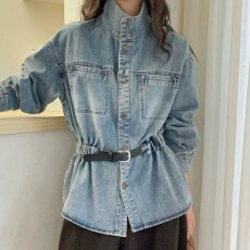 批发欧洲站2026休闲风复古牛仔衬衫女宽松收腰显瘦气质外套女