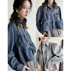 批发2026韩国女装新款翻领<b class='q'>甜美</b>显瘦牛仔衬衫