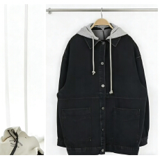 批发日系欧 韩女<b class='q'>春</b>季连帽牛仔外套女宽松<b class='q'>春</b>秋休闲夹克情侣装