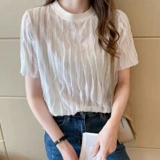 批发现2026<b class='q'>韩国</b>东大门<b class='q'>代购</b>夏款洋气减龄净版褶皱短袖衬衫上衣