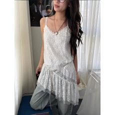 批发韩系蕾丝叠穿V领不规则吊带连衣裙