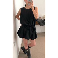 批发夏季新款韩国chic气质抽绳显瘦无袖花苞连衣裙女