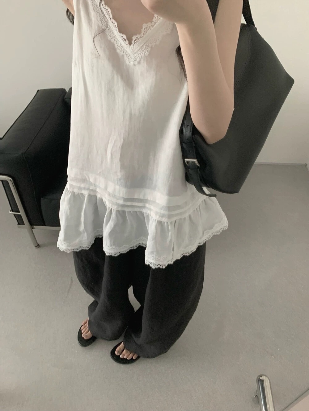 한국 ins 절묘한 다용도 레이스 패치워크 슬립 맨위
