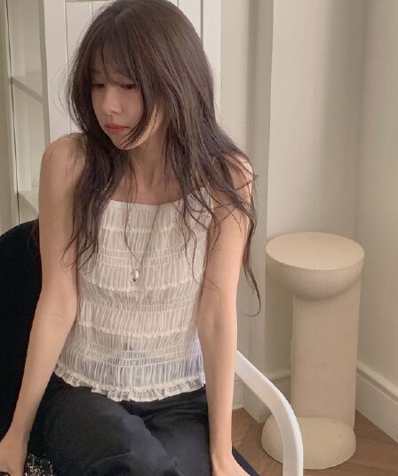 한국 동대문 품격 부드러운 Pleat 측면 청 ~을 통해 센스 질감 주름 다용도 슬림해 보이는 캐미솔