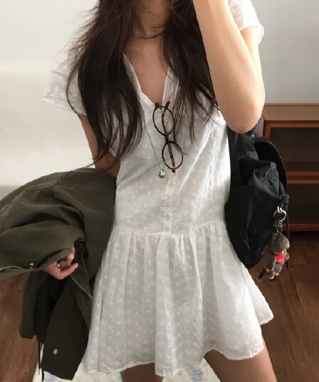 한국 chic 여름 새로운 레이스 자수 스택 가져 가라. 다용도 달콤함 드레스