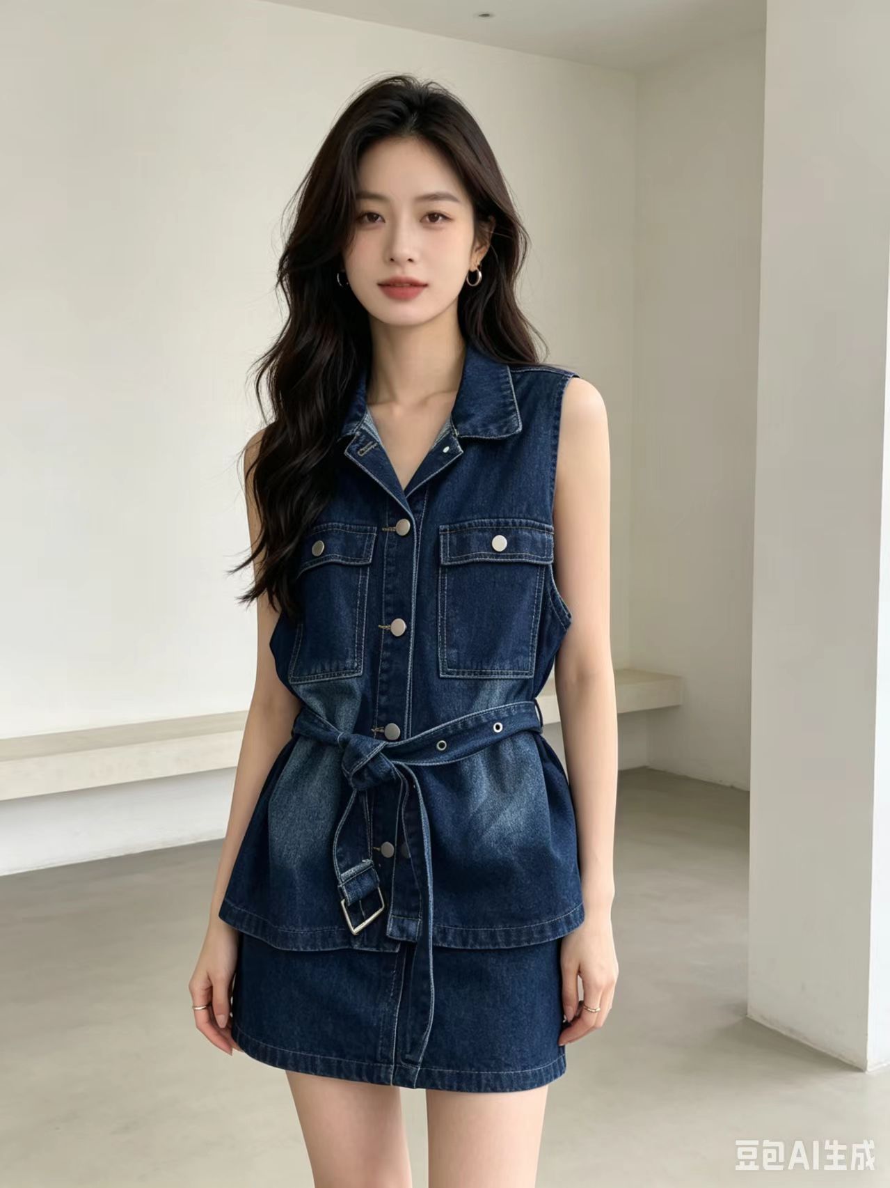 2026 루즈핏 슬림해 보이는 다용도 민소매 패션 폴로 칼라 싱글 줄 버튼 허리 수축 데님 조끼 여자